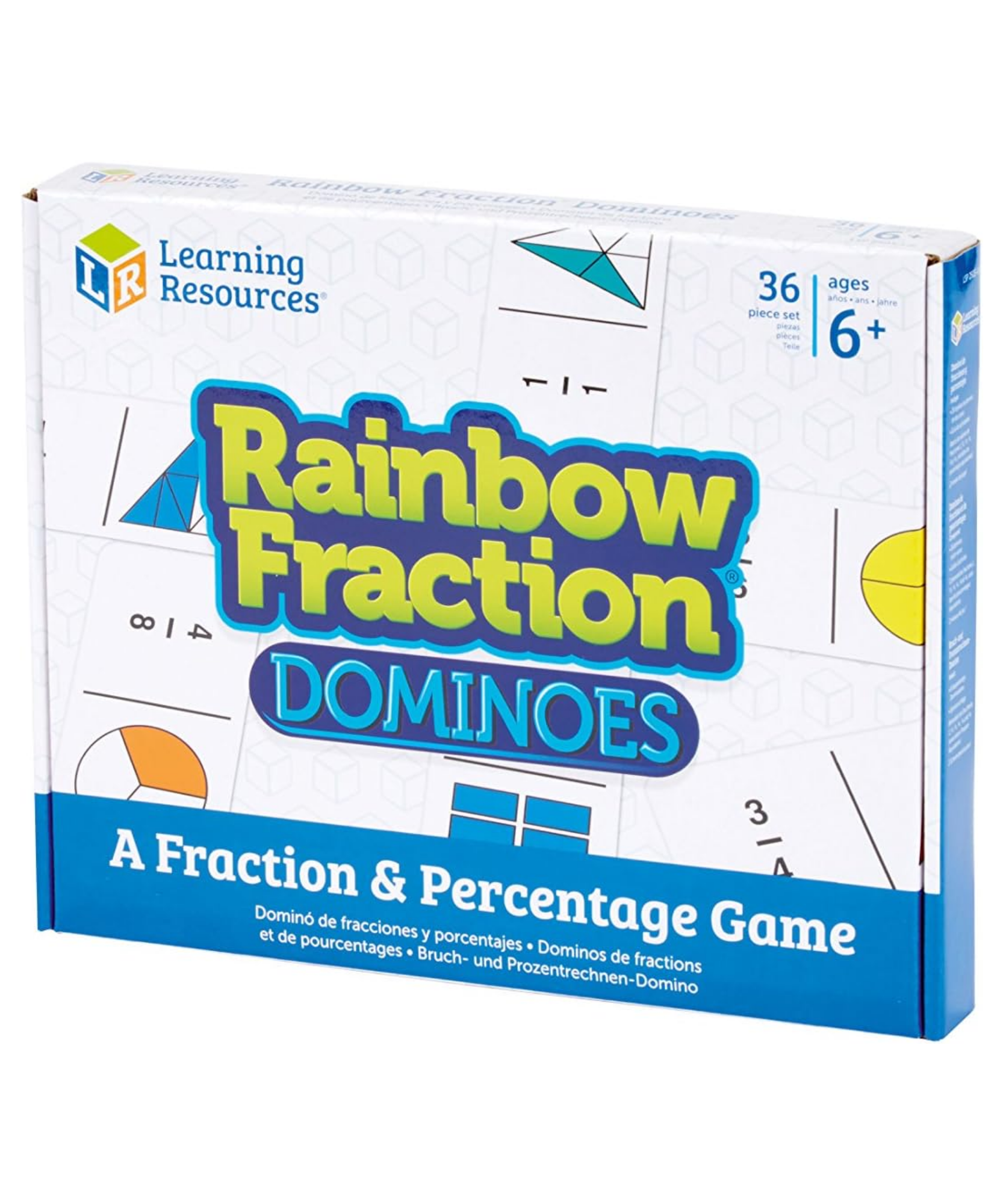 Learning Resources Rainbow Fraction Dominoes, Educational Game for Learning Fractions and Percentages, Double-Sided Dominoes with Visual and Numeric Representations, For 2-4 Players, Includes Multilingual Activity Guide