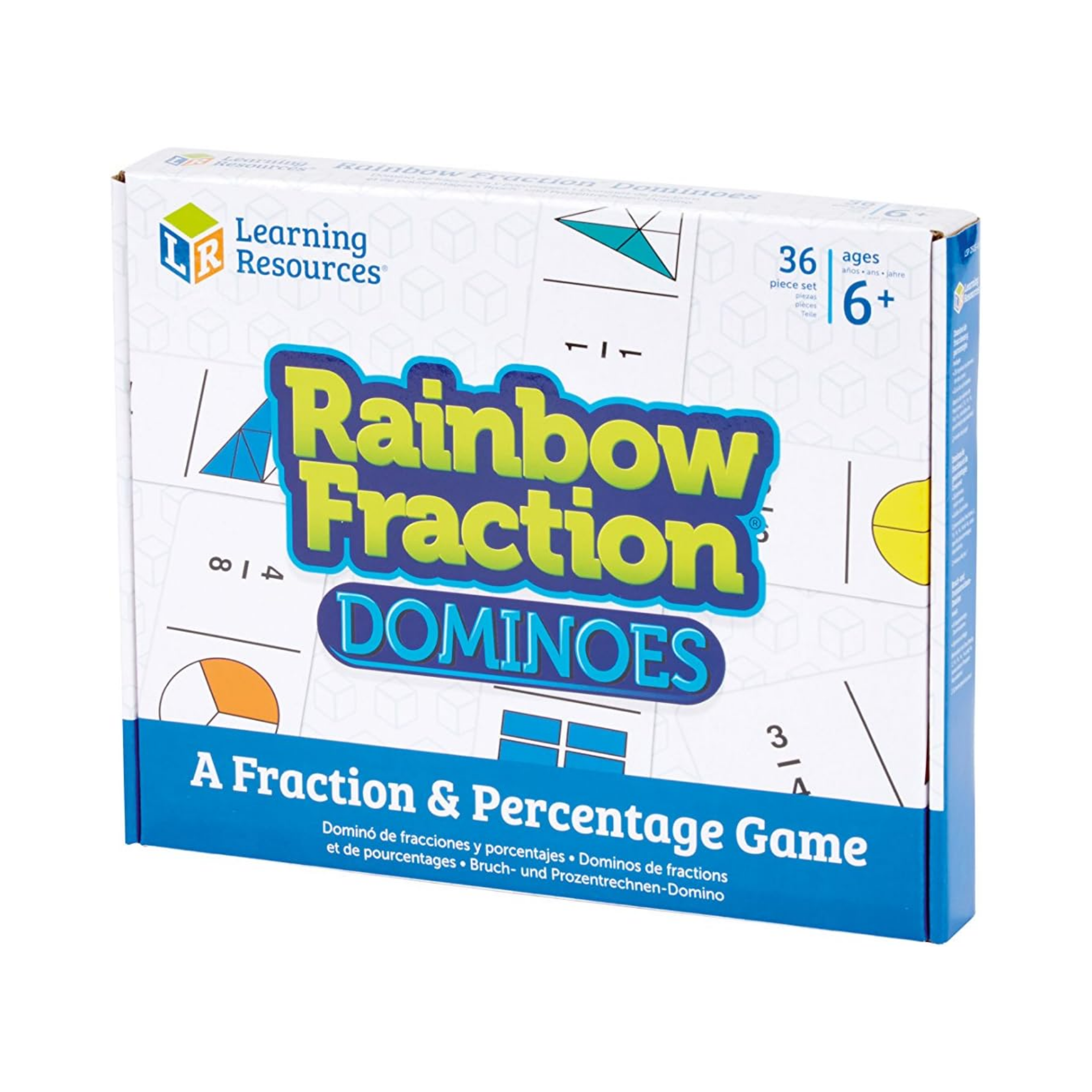 Learning Resources Rainbow Fraction Dominoes, Educational Game for Learning Fractions and Percentages, Double-Sided Dominoes with Visual and Numeric Representations, For 2-4 Players, Includes Multilingual Activity Guide
