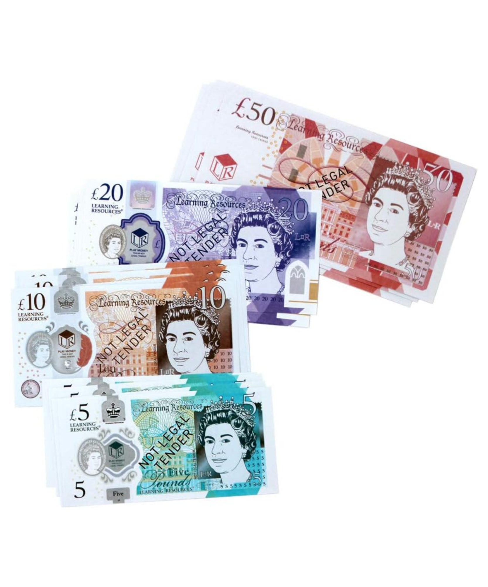 Learning Resources Play Money UK Assortment, Realistic Plastic Coins and Notes for Kids, 60-Piece Set, Includes Updated 2017 Coin Designs, Educational Money Toy for Ages 3+