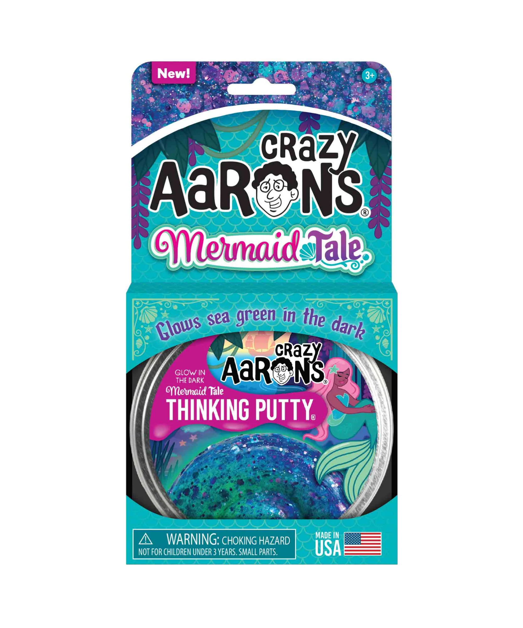 معجون التفكير المضيء في الظلام من Crazy Aaron's Mermaid Tale، علبة 4 بوصات مع 90 جرامًا من معجون اللعب الحسي غير السام الذي لا يجف أبدًا، لعبة فيدجيت إبداعية ناعمة الملمس للأولاد والبنات من سن 3 سنوات فما فوق
