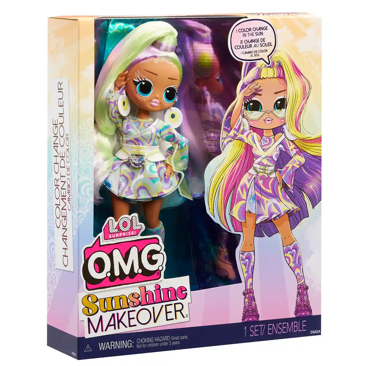 دمية صن رايز من إل أو إل سربرايز OMG Sunshine Makeover Fashion Doll Sunrise، شعر متغير اللون وأزياء، إكسسوارات أنيقة، دمية مفصلية للأطفال من سن 5 إلى 8 سنوات