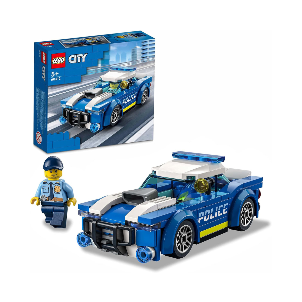LEGO 60312 City Police Car Toy for Kids 5 plus Years Old with Officer Minifigure, Small Gift Idea, Adventures Series, Chase Vehicle Building Set