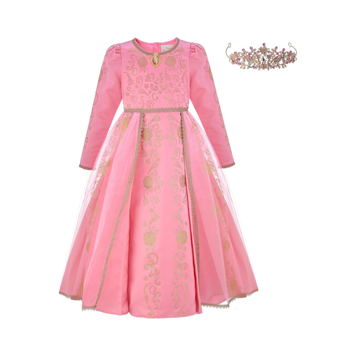 Party Centre - Disney Golden Princess Aurora Prestige Dress Up Costume with Headpiece, Large (10-12 Years)