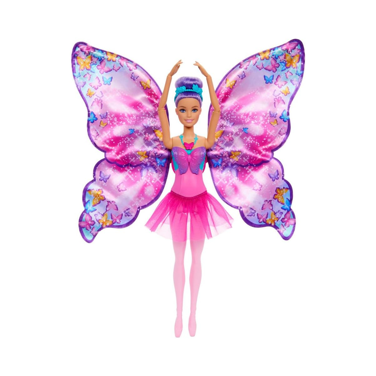 Barbie Dance and Flutter Doll with 2-in-1 Transformation from Dancer to Butterfly with Opening Wings, Purple Hair, Headpiece & Removable Tutu, HXJ10