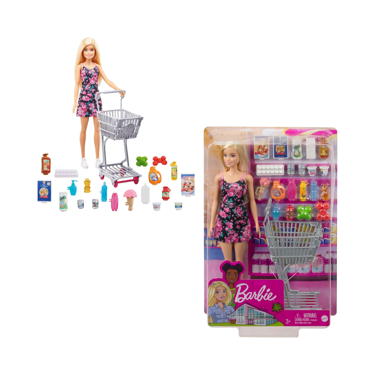 Barbie Doll and Supermarket Set, with Shopping Cart and 20 Pieces, 3 to 7 Year Olds