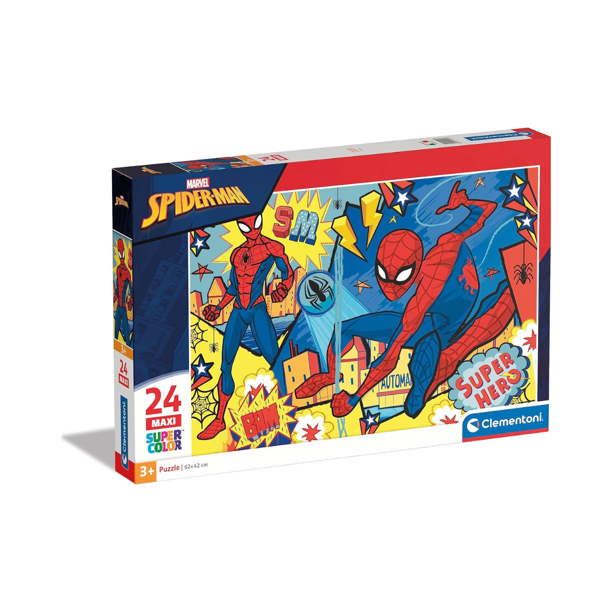 Clementoni 24216, Spider-Man Supercolor Maxi Puzzle for Children - 24 pieces, Ages 3 years Plus