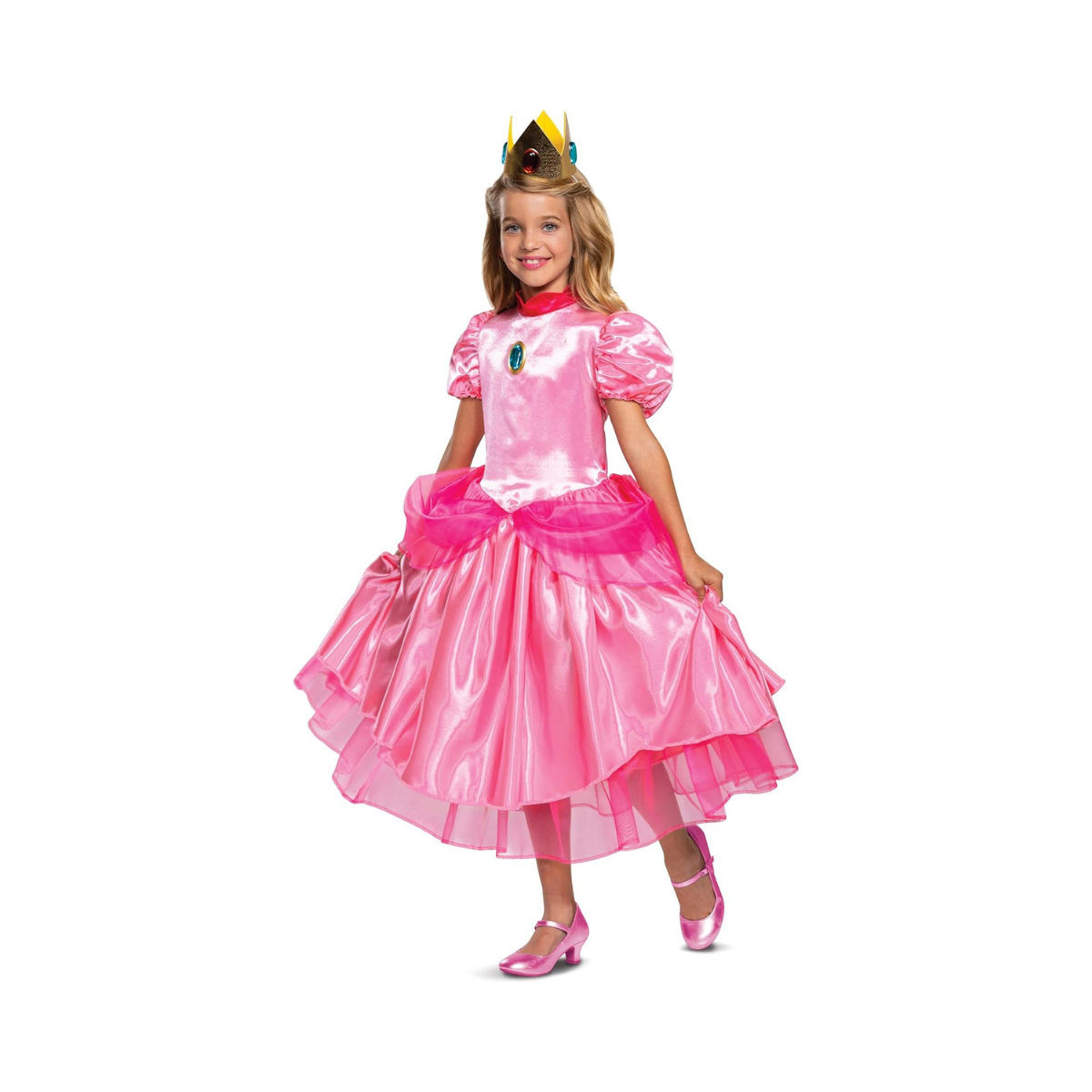 Disguise Princess Peach Costume Dress, Nintendo Super Mario Bros Deluxe Dress Up Outfit for Girls, Kids Size Medium (7-8), Pink