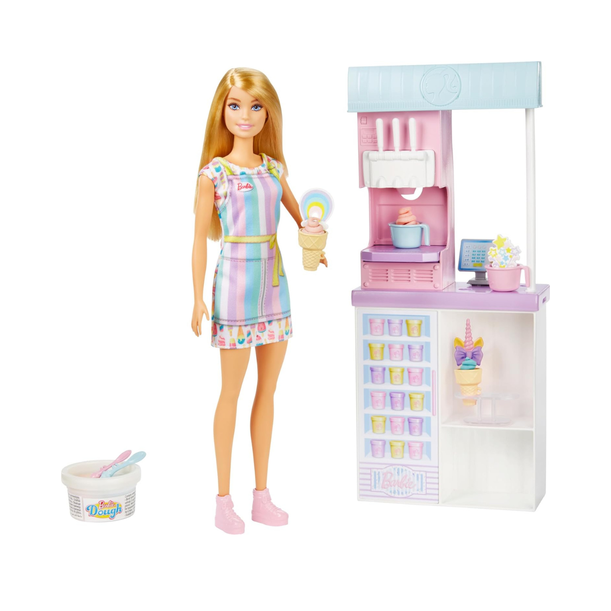 Barbie Ice Cream Shop Playset with 12 in Blonde Doll, Ice Cream Shop, Ice Cream Making Feature & Realistic Play Pieces