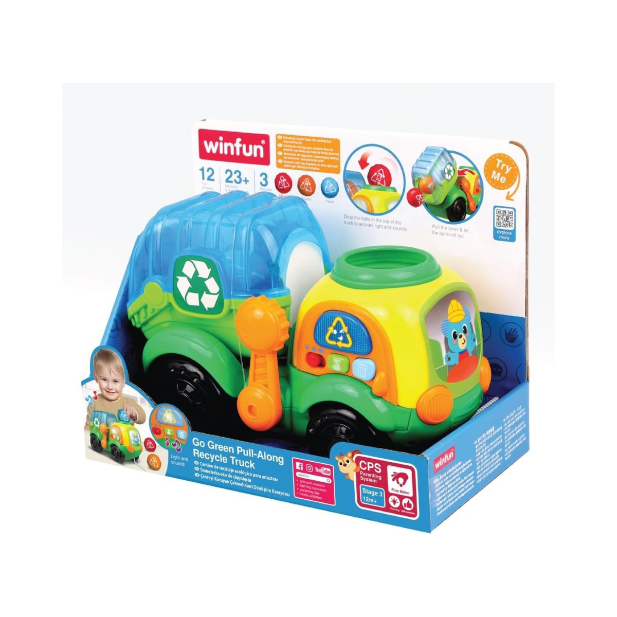 Winfun Go Green Pull-Along Recycle Truck Toy 12M+ | Eco-Themed Sorting & Recycling Playset | Toddler Push & Pull Learning Toy with Moving Wheels