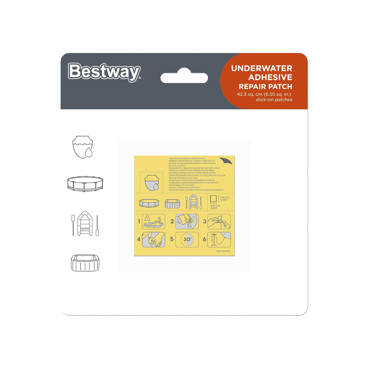 Bestway Underwater Repair Patch 6.5X6.5C, Multi-Colour, 1062091Xxx19, Inflatable Water, 6.5 X 6.5 X 0.1 Cm
