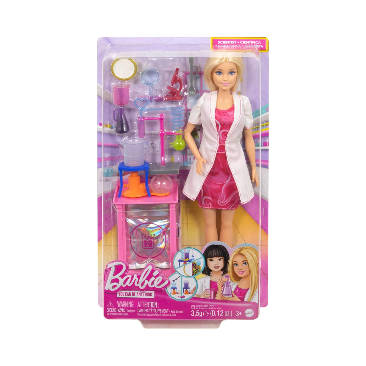 Barbie Scientist Doll and Accessories with Blonde Fashion Doll, Lab Table, Microscope, & Color-Change Beaker & Petri Dish Accessories