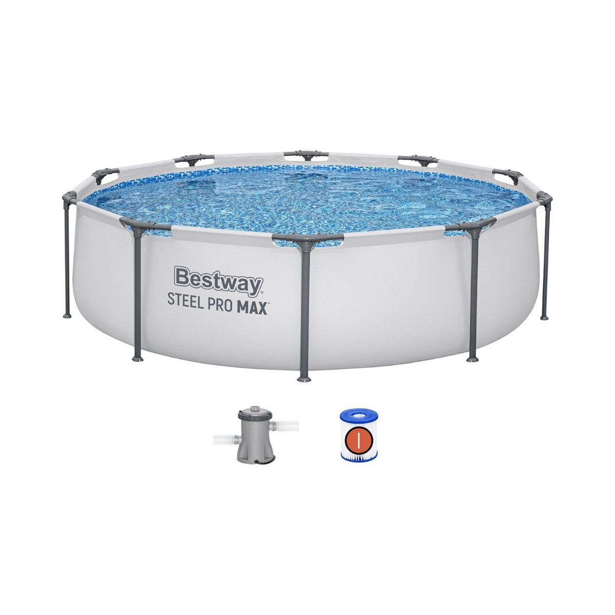 Bestway Steel Pro Max | Round Frame Swimming Pool with Filter Pump, Above Ground Frame Pools, Grey, 10’