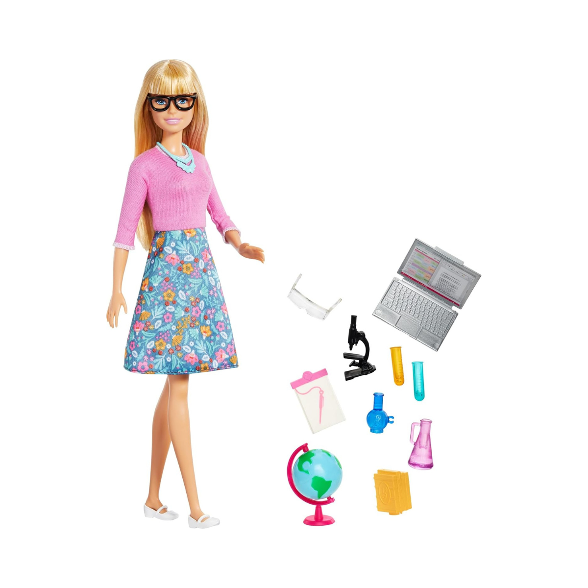 Barbie Teacher Doll, Blonde, With 10 Teaching Accessories, Including Spinning Globe And A Laptop That Opens And Closes, Gift For 3 To 7 Year Olds
