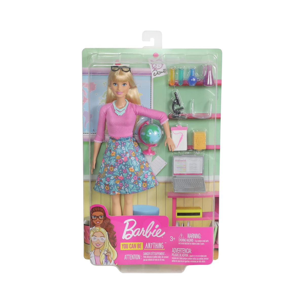 Barbie Teacher Doll, Blonde, With 10 Teaching Accessories, Including Spinning Globe And A Laptop That Opens And Closes, Gift For 3 To 7 Year Olds