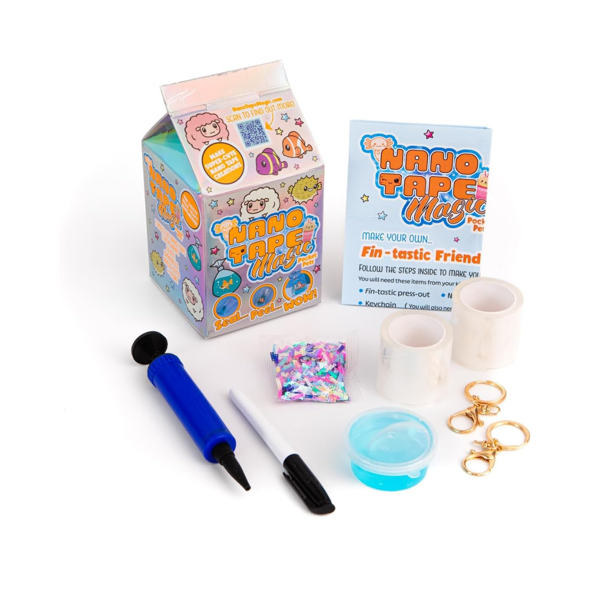Nano Tape Magic Pocket Pets Mini Kit, DIY Nano Tape Bubble Craft Set with Keychain Projects and Slime Accessories for Kids, Arts & Crafts Kit, Ages 6+