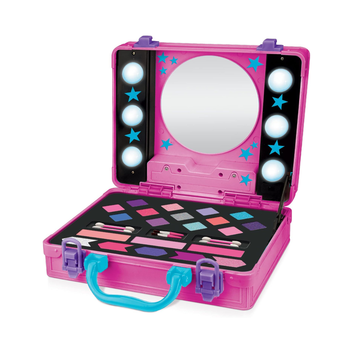 Shimmer ’N Sparkle Light Up Beauty Case for Kids, Pink Makeup Kit with Real Washable Cosmetics, Mirror & Hollywood Style Lights, 20+ Colors for Eyes, Lips & Cheeks – Travel Case Toy for Girls (17362)