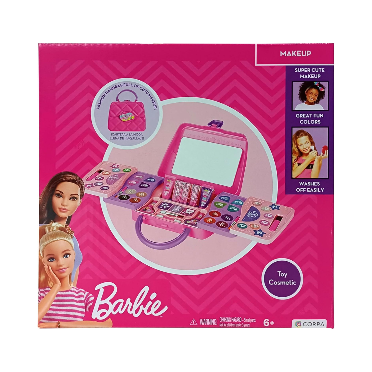 Barbie LPL 5 Decks Sliding Handbag Makeup Kit, Kids Cosmetic Toy Set with Eyeshadows, Lip Gloss, Lipstick, Nail Polish, Glitter Gel, Brushes & Mirror, Pretend Play Beauty Gift for Girls Age 6+ (5705)