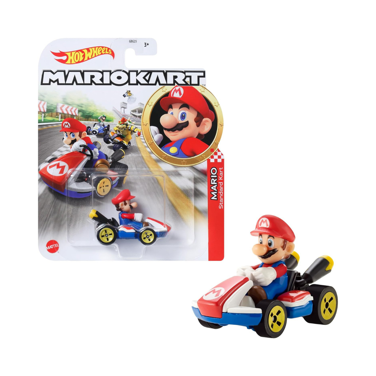 Hot Wheels GBG26 Mario Kart 1:64 Die-Cast Mario with Standard Kart Vehicle
