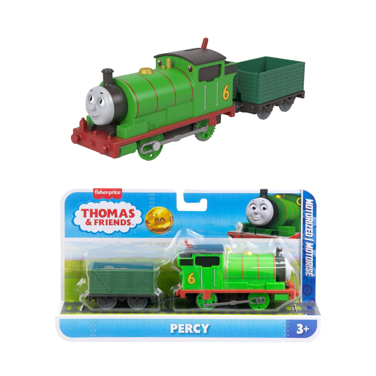 Fisher-Price Thomas and Friends Percy Classic Motorized Locomotive with Loading Wagon, Stimulates Toddlers' Play and Imagination, JGF94