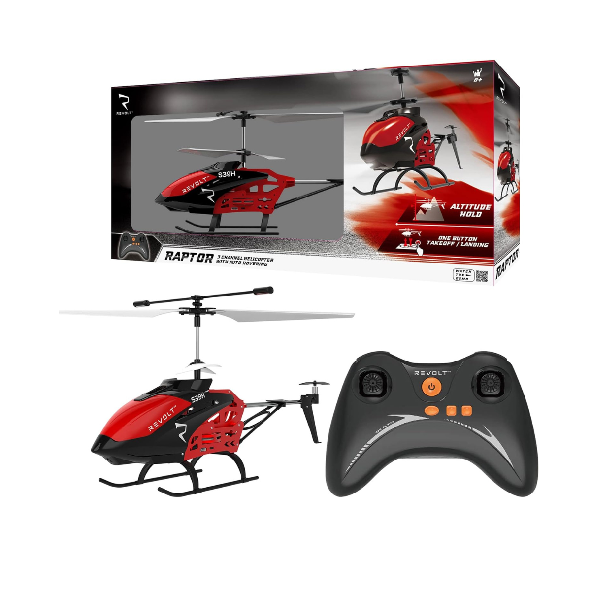 SYMA Revolt Raptor XL Helicopter with Auto-Hover S39H, 2 Speeds, 33cm Long, Ages 8+ - Mutli