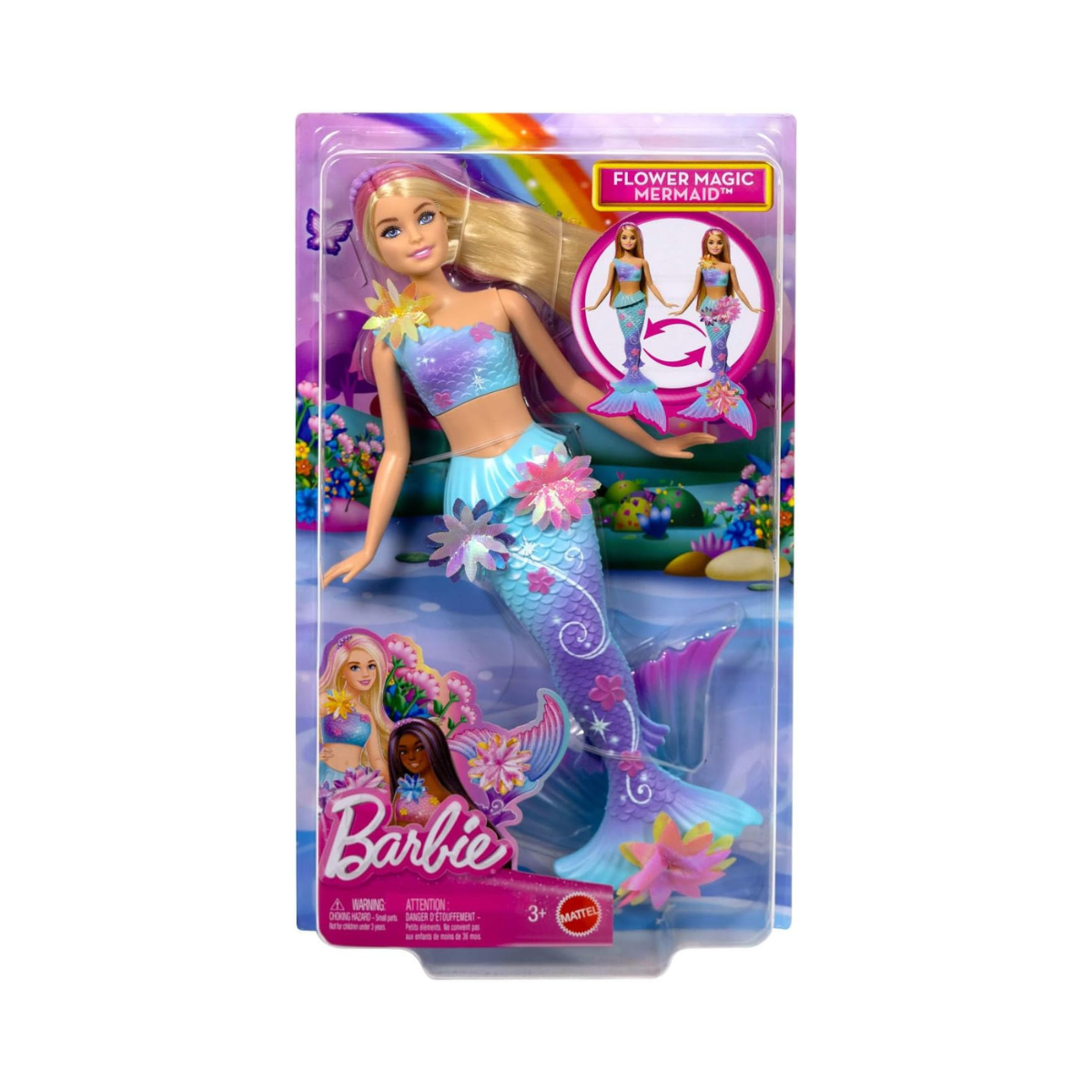 Barbie Mermaid Toy Dolls with Surprise Magic Blooming Flowers Feature, Ombre Tails, Pearl Headband Accessory & Long Blonde Hair with Pink Highlights, JDM72