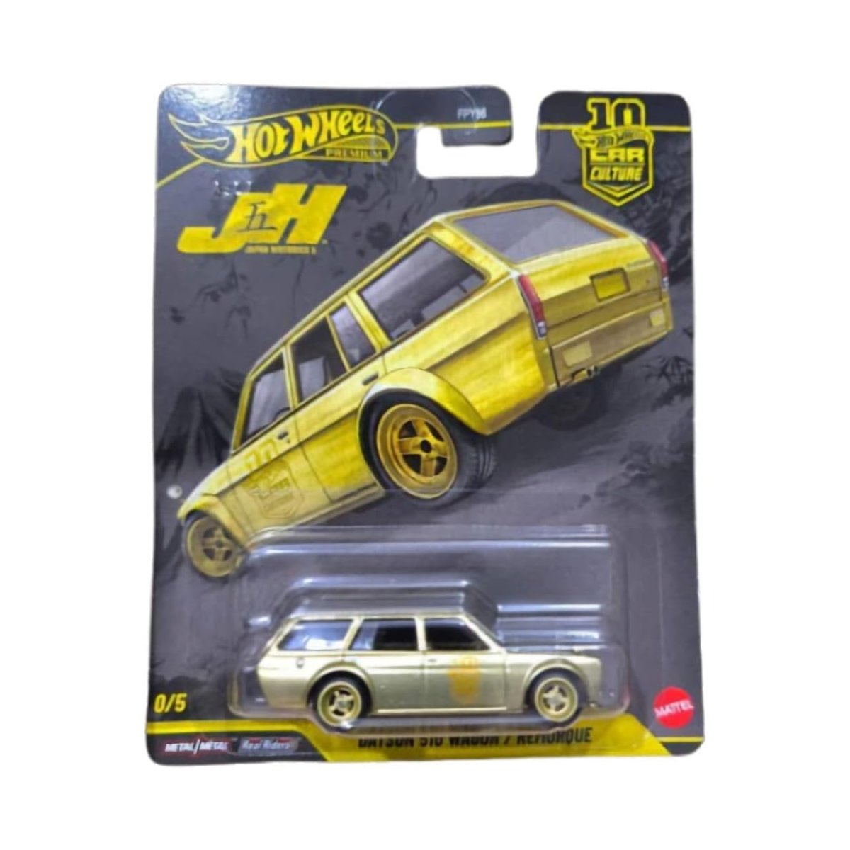 Hot Wheels Premium Japan Historics Gold Datsun 510, 1:64 Scale Die-Cast Collectible Car, Limited Edition 0/5 Chase JKF14