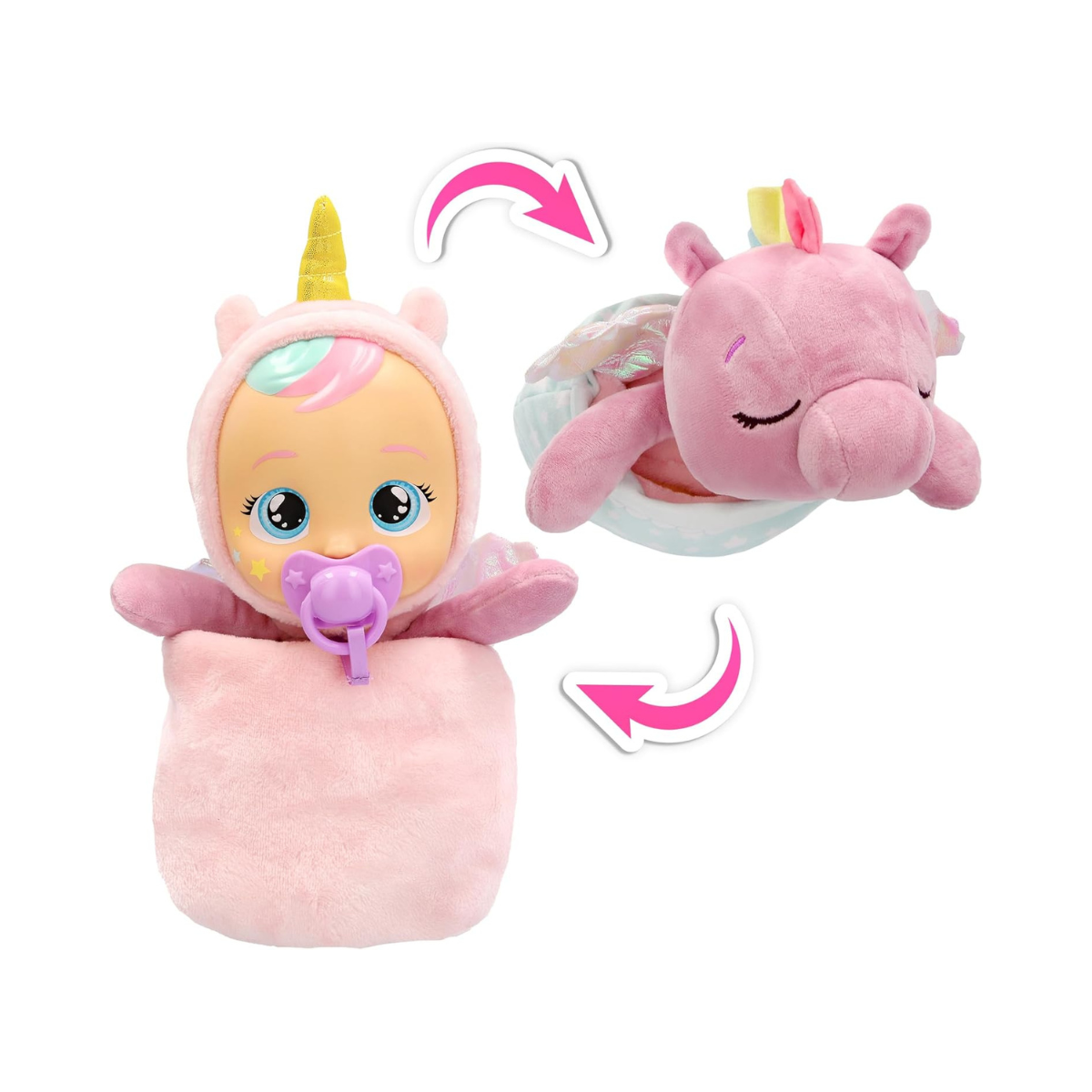 Cry Babies Goodnight Friends Luna and Poppy, 2 In 1, With Light up Wings, 5 Soothing Lullabies, Baby Doll, Pretend Play, Roleplay, 1 Years+