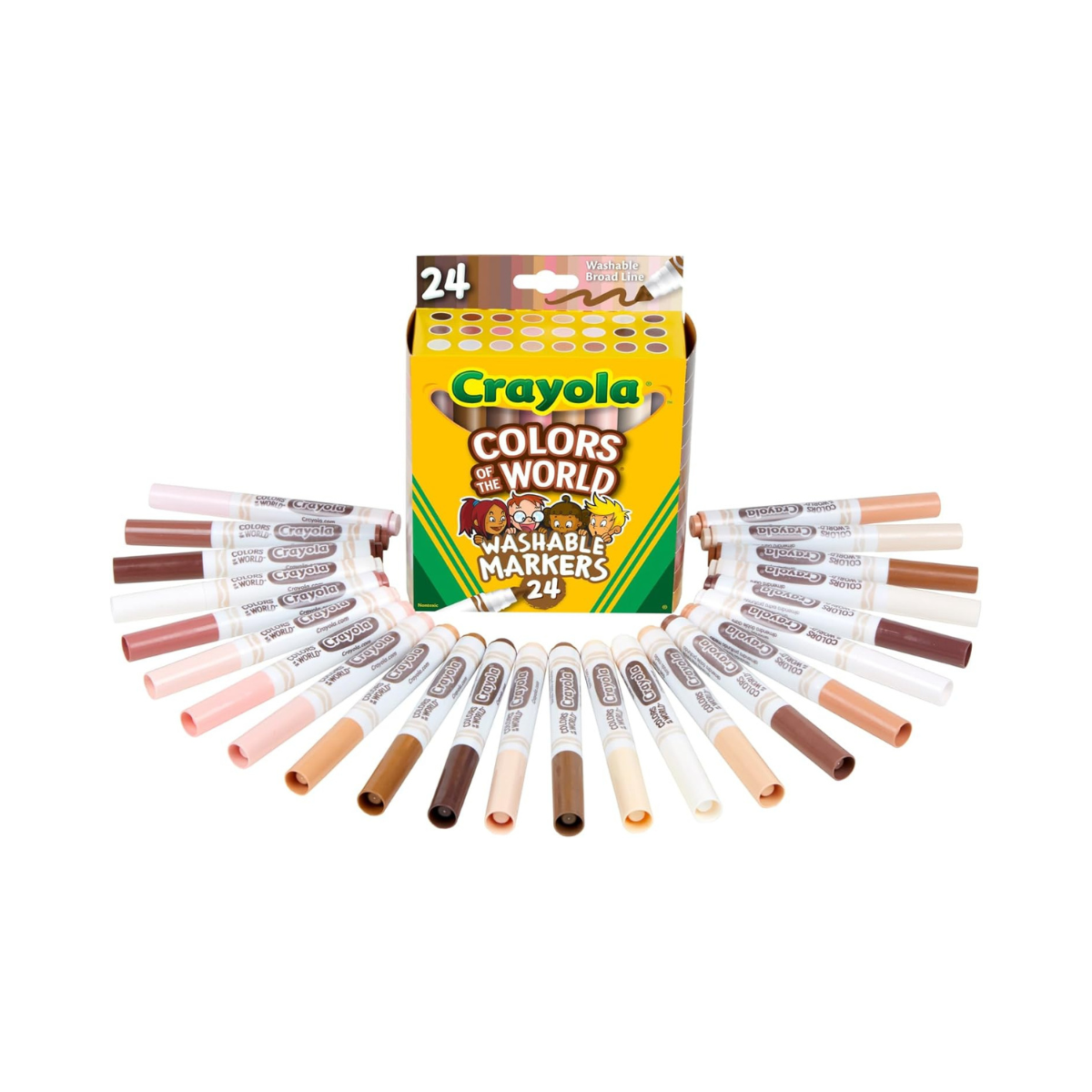 CRAYOLA Colours of the World Washable Markers - Assorted Colours (Pack of 24) | Colours That Represent Skin Tones from Around the World | Ideal for Kids Aged 3+