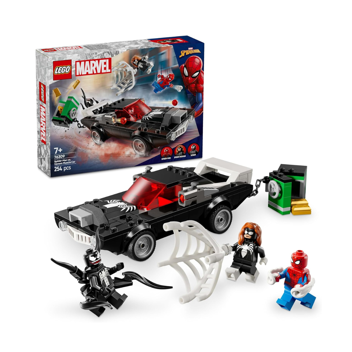 LEGO Marvel Spider-Man vs. Venom Muscle Car - Building Toy with 3 Super-Hero Minifigures for Imaginative Play - Gift for 7 Plus Year Old Boys & Girls 76309