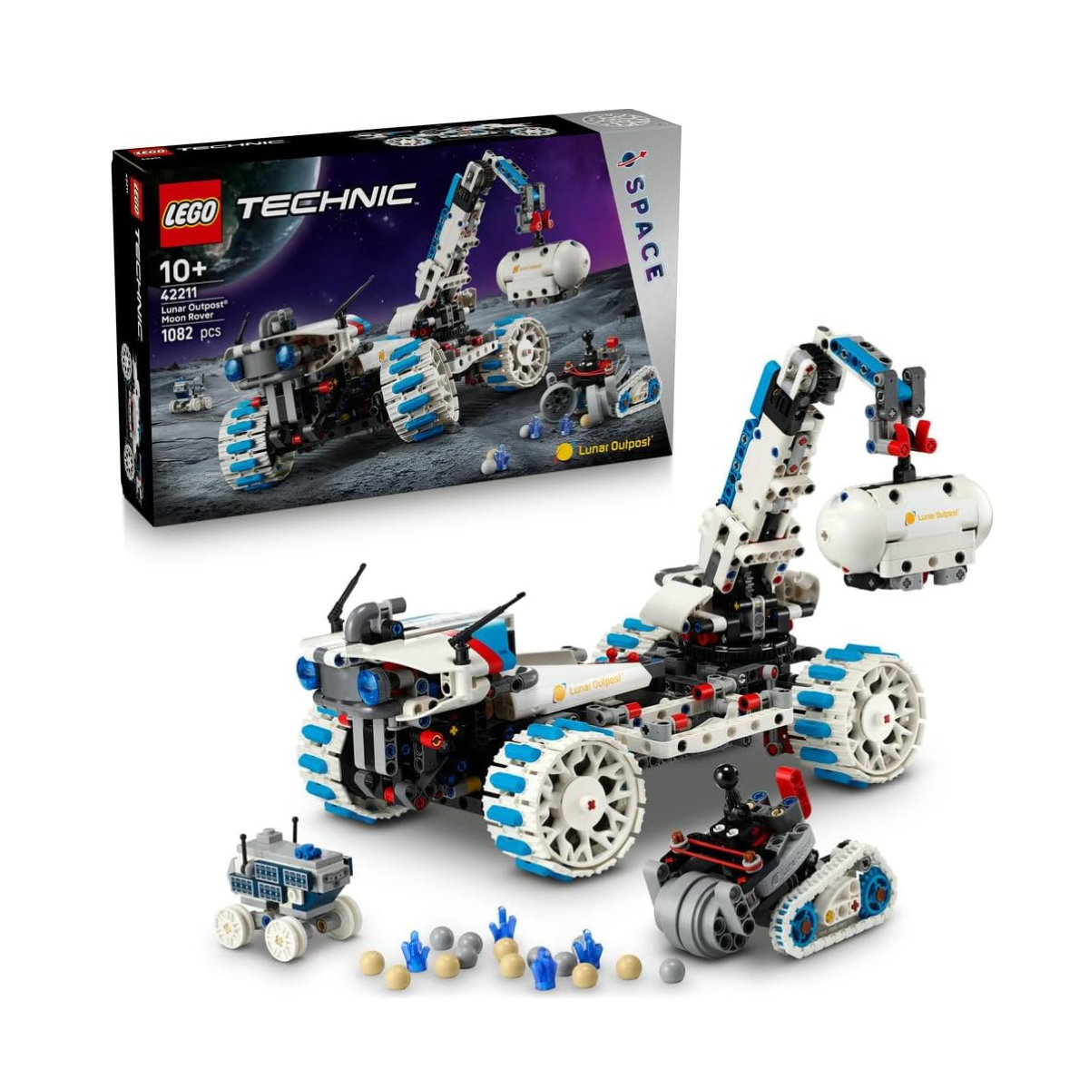 LEGO Technic Lunar Outpost Moon Rover Space Vehicle - Interactive STEM Toy with a Crane & Solar Panels - Robot Model - Birthday Gift for 10+ Year Old Boys & Girls - 42211