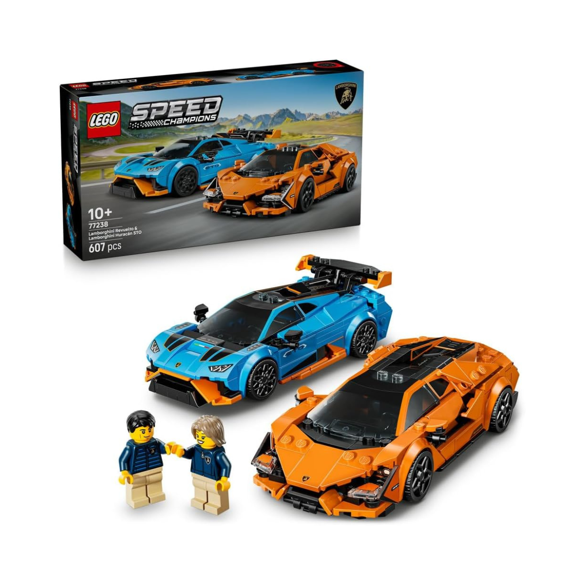 LEGO Speed Champions Lamborghini Revuelto & Huracán STO - Toy Race Cars Model Kit incl. 2 Driver Minifigures - Ramadan Gift for 10+ Year Old Boys - 77238