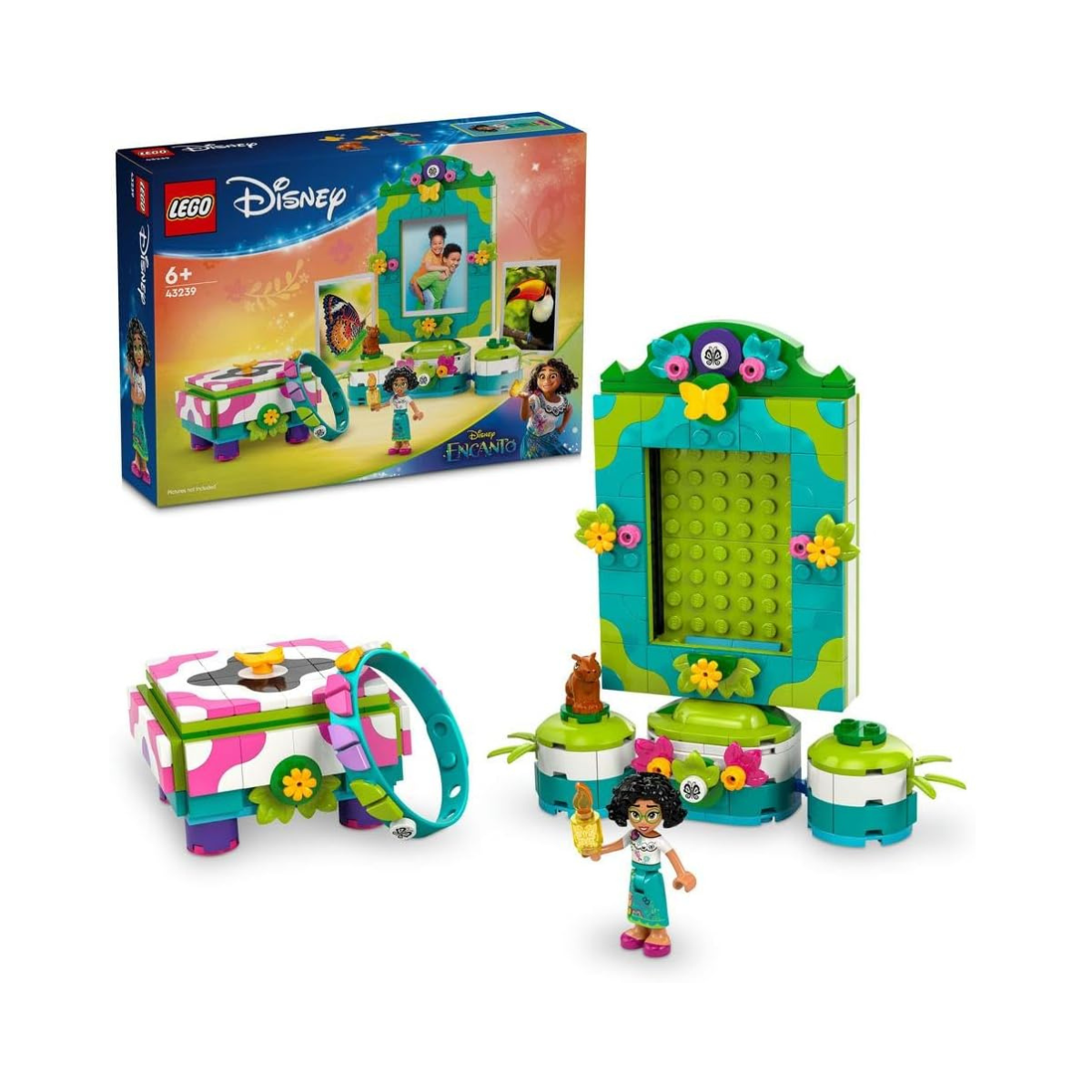 LEGO ǀ Disney Encanto Mirabel’s Photo Frame and Jewellery Box, Buildable Toy for Kids with Wearable Bracelet and Mirabel Madrigal Character Minidoll Figure, Ramadan Gift for Girls and Boys 43239