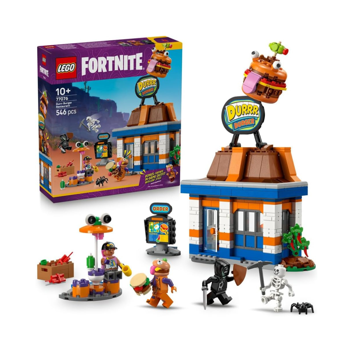LEGO Fortnite Durrr Burger Restaurant - Creative Toy with Beach Bomber, Beef Boss & Grimey Minifigures - Collectible Gaming Gift for 10+ Year Old Boys & Girls - 77076