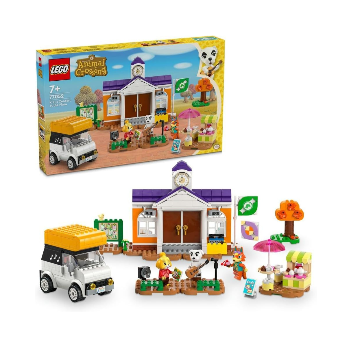 LEGO Animal Crossing K.K.'s Concert at the Plaza Building Toy for 7 Plus Year Old Girls and boys, with Café Playset, Figures and Vehicle from the Video Games, Pretend Play Gift for Kids 77052