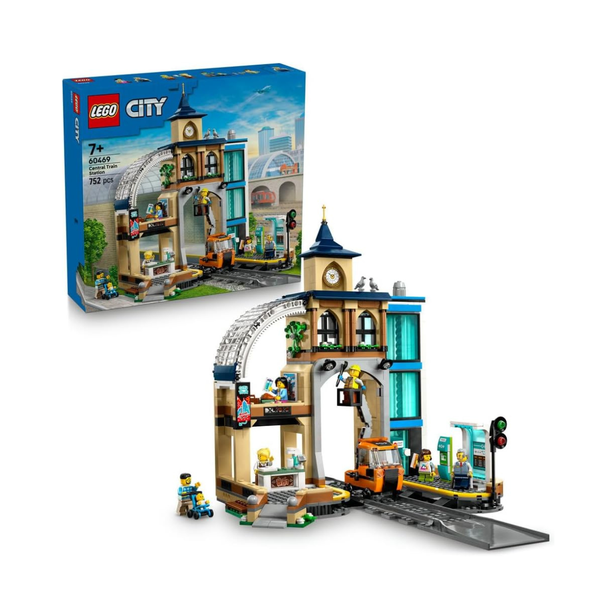 LEGO City Central Train Station Set - incl. a Maintenance Vehicle Toy, Working Lift, 2 Platforms & a Track Piece, plus 6 Minifigures - Creative Ramadan Gift for 7+ Year Old Boys & Girls - 60469