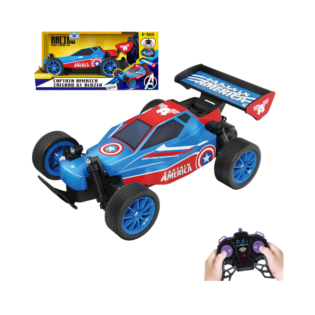 Jada Toys Marvel Captain America Remote Control Stunt Car - Glow-in-the-Dark Style Light-Up Wheels RC Vehicle High Speed 2.4 GHz Avengers Toy for Boys & Girls