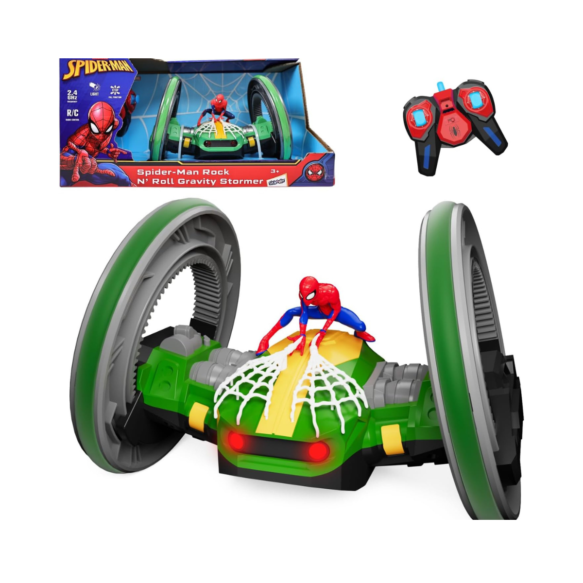 Marvel Spider-Man RC Stunt Car - Rock N' Roll Gravity Stormer - 360° Rotating Body & Wheels - 2.4 GHz High Speed Remote Control Toy for Kids & Toddlers - Ages 3+