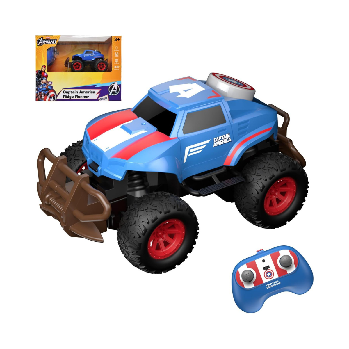 Marvel Captain America Ridge Runner Remote Control Car, Official 2.4 GHz Full Function R/C Vehicle, Rugged Indoor & Outdoor Toy for Kids Ages 3+