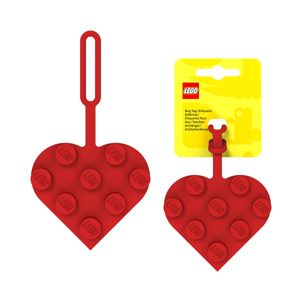 Lego 3x3 Heart Silicone Bag Tag - Red (53658), Silicone, Luggage tag for Travel, Vacation, Cruise, School Backpack Charm