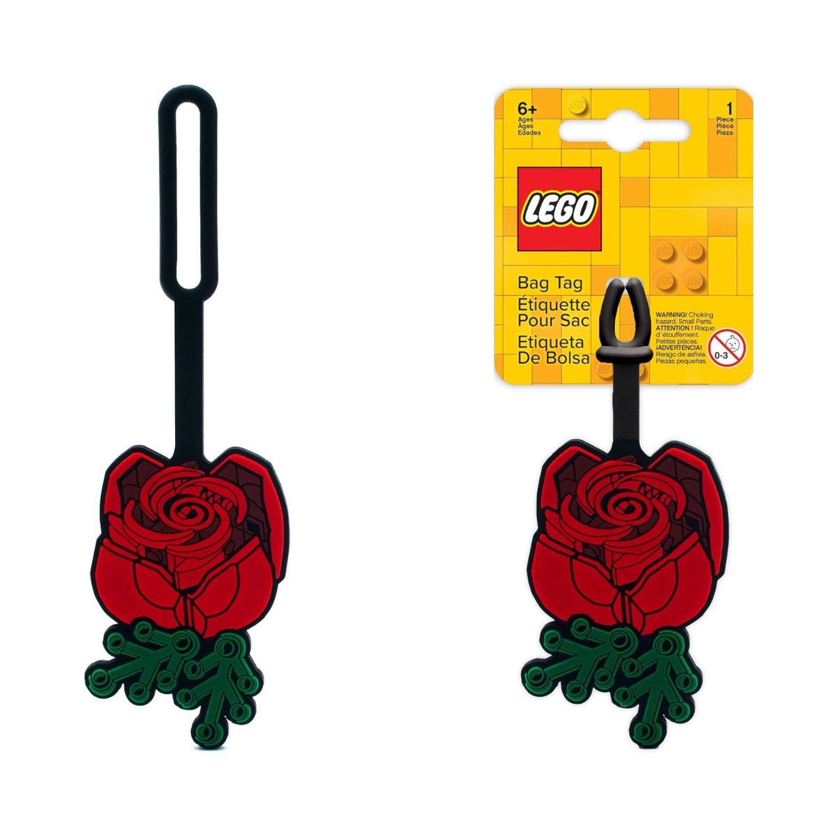 Lego Bag Tag - Botanical Rose (53661), Silicone Luggage Tag, Travel Accessory, Suitcase Identification, Cruise, Vacation