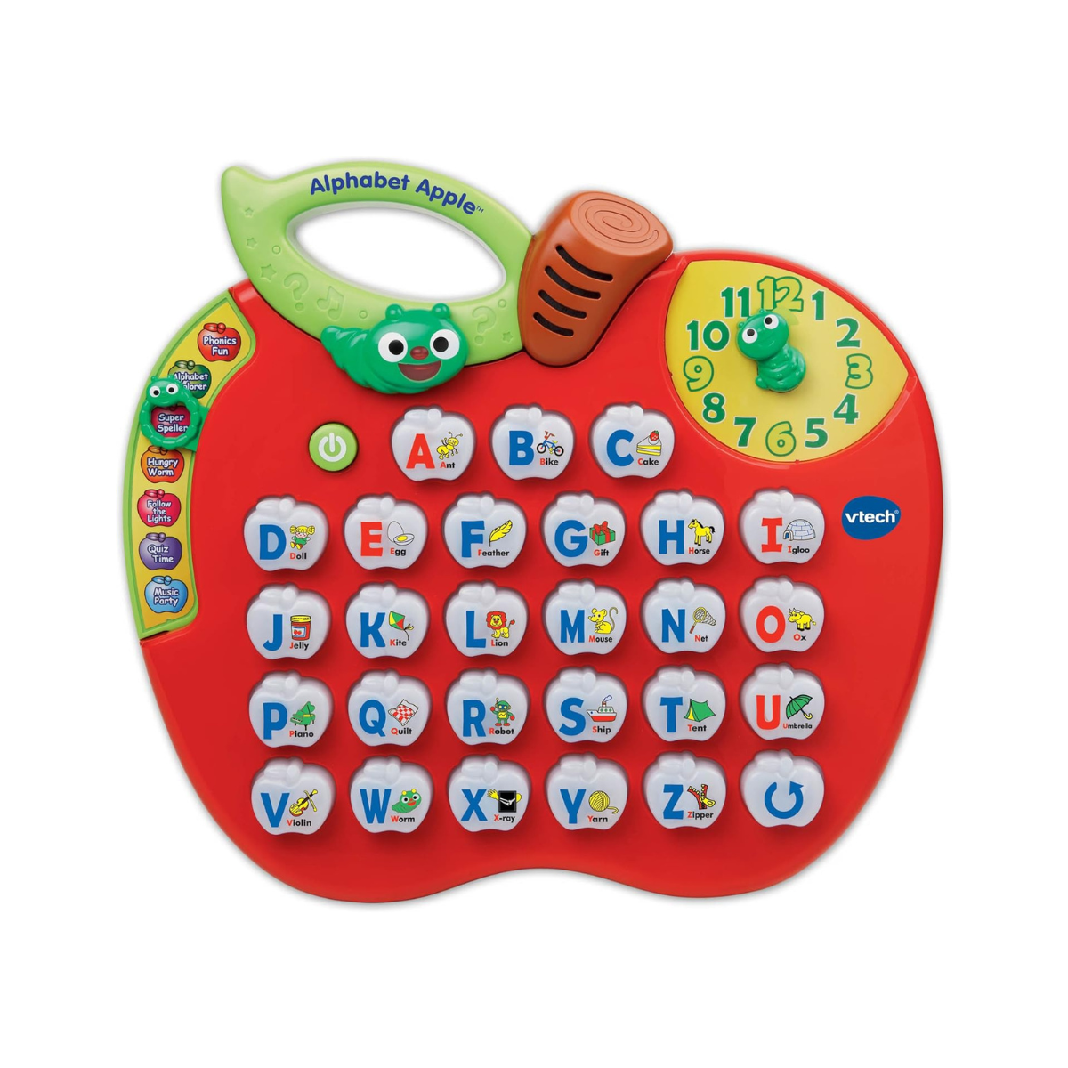 VTech Alphabet Apple Interactive Preschool Learning Toy with Letter Buttons Songs Clock and Talking Worm Multicolour 2+