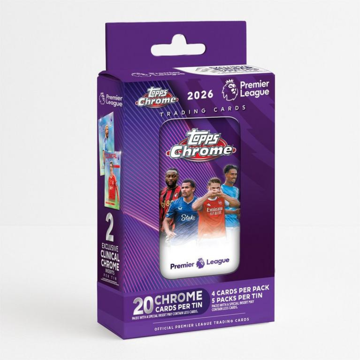 Topps Chrome Premier League 2026 Chrome Tin 5 Packs 20 Cards Factory Sealed