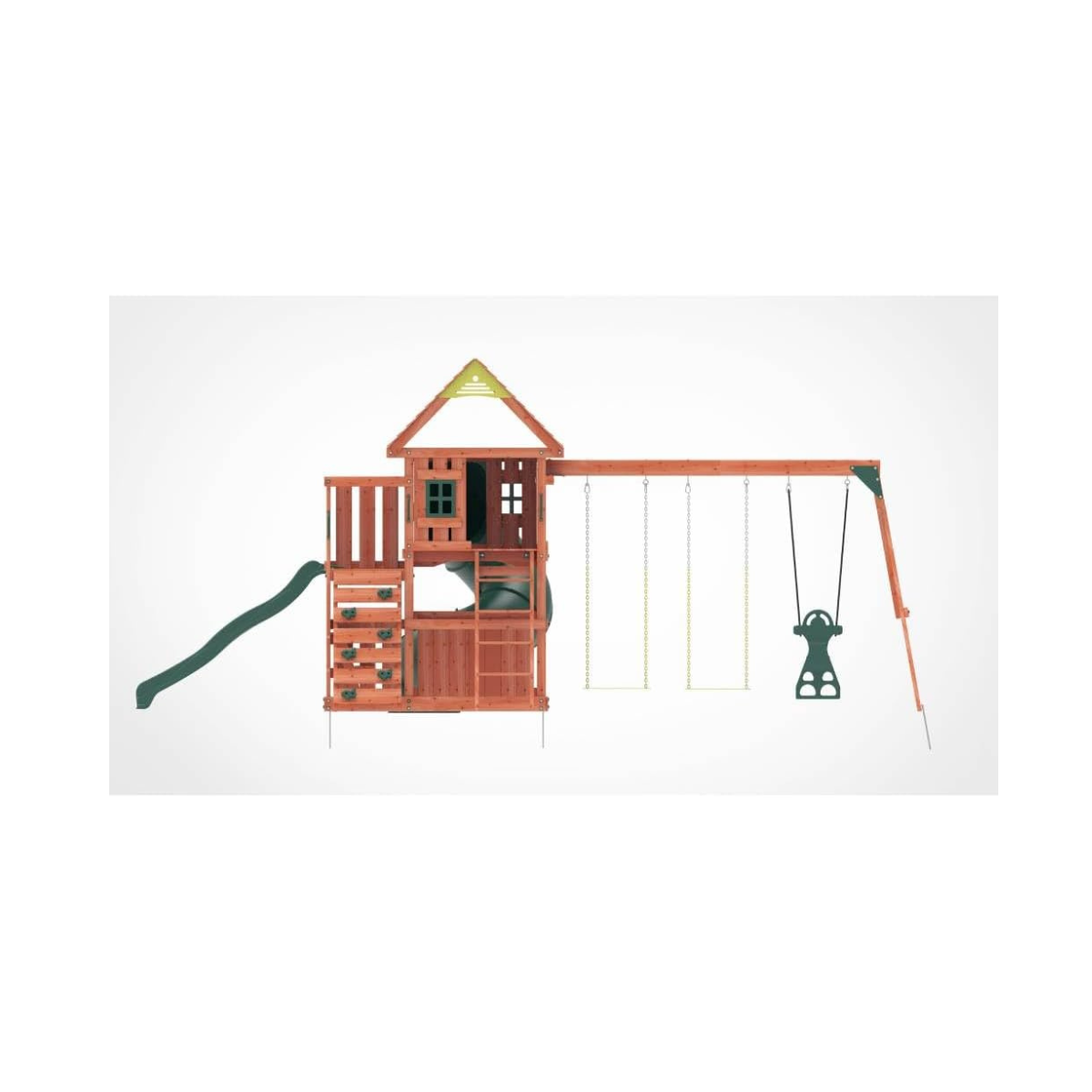 Kiddoro Little Heroes HQ Wooden Swing Set with Double Slides, Tube Slide & Climbing Wall for Kids 3+ Years