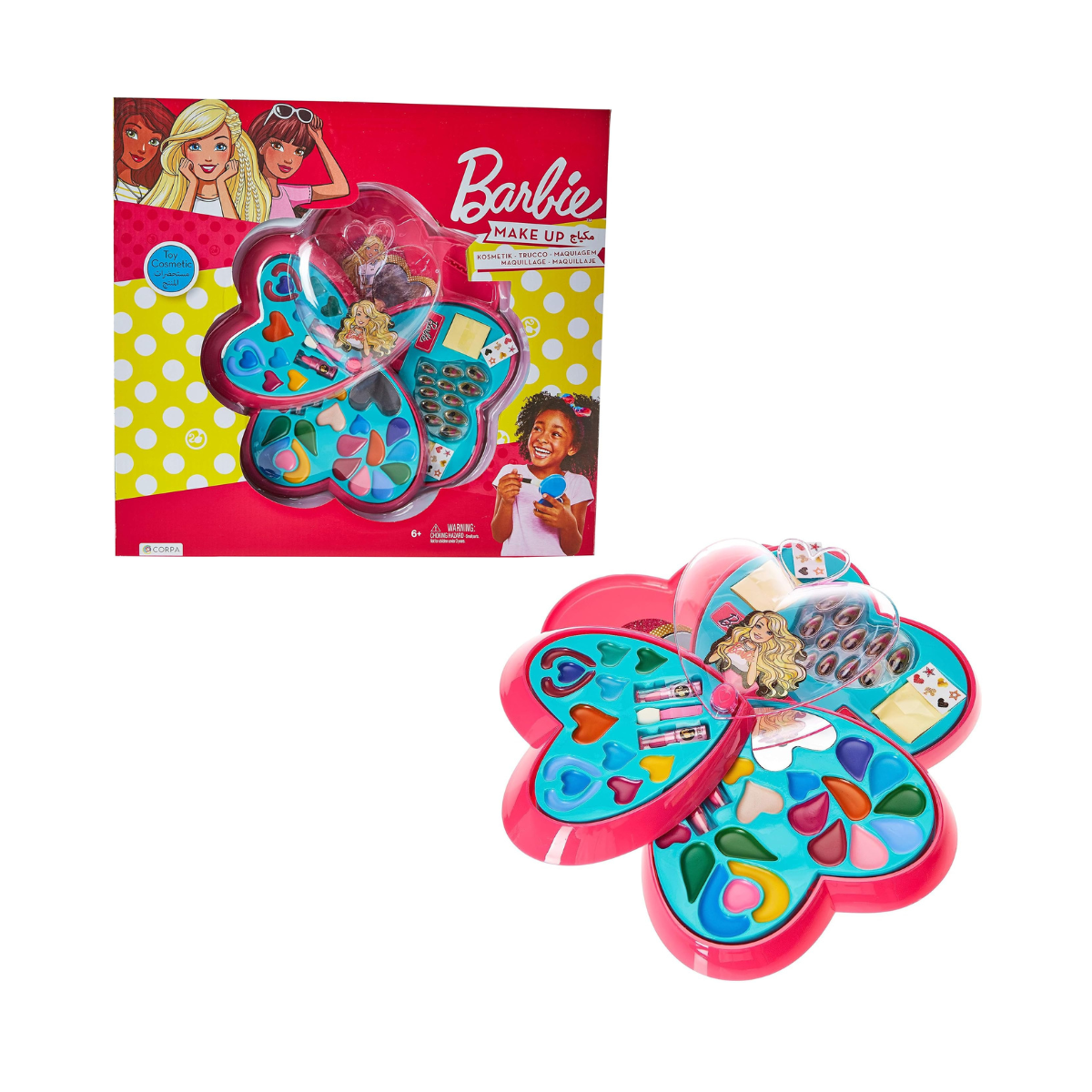 Barbie 4 Decks Heart Shape Cosmetic Case, Pretend Play Makeup Set For Girls Ages 6-9, Multi Color Beauty Toy, Travel Friendly, Organized Compartments, Dress Up And Imaginative Role Play