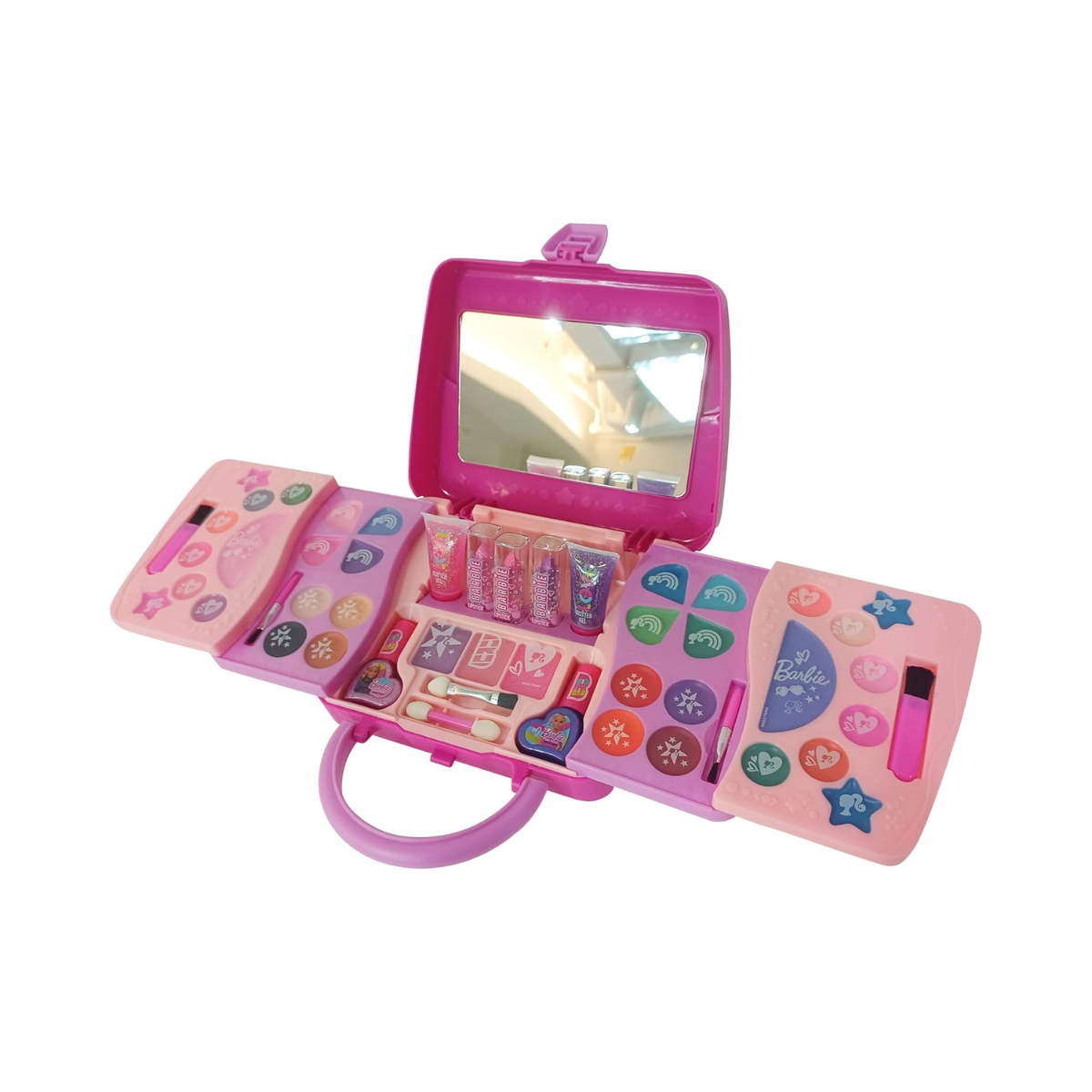 Barbie LPL 5 Decks Sliding Handbag Makeup Kit, Kids Cosmetic Toy Set with Eyeshadows, Lip Gloss, Lipstick, Nail Polish, Glitter Gel, Brushes & Mirror, Pretend Play Beauty Gift for Girls Age 6+ (5705)
