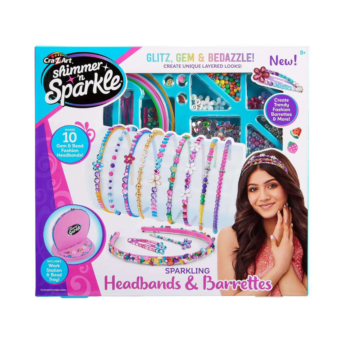Shimmer N Sparkle Sparkling Headbands & Hair Charms Craft Kit, DIY Beaded Headband Making Kit, Make 10 Glam Designs, Fun Playset for Girls, Includes Gems, Beads, Barrettes & Pins, Age 6+ Year -65595