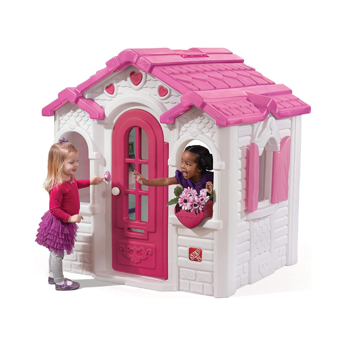 Step2 Sweetheart Playhouse Pink & White – Kids Outdoor Cottage with Doorbell, Phone & Convertible BBQ Grill (134.6 x 119.4 x 147.3 cm)