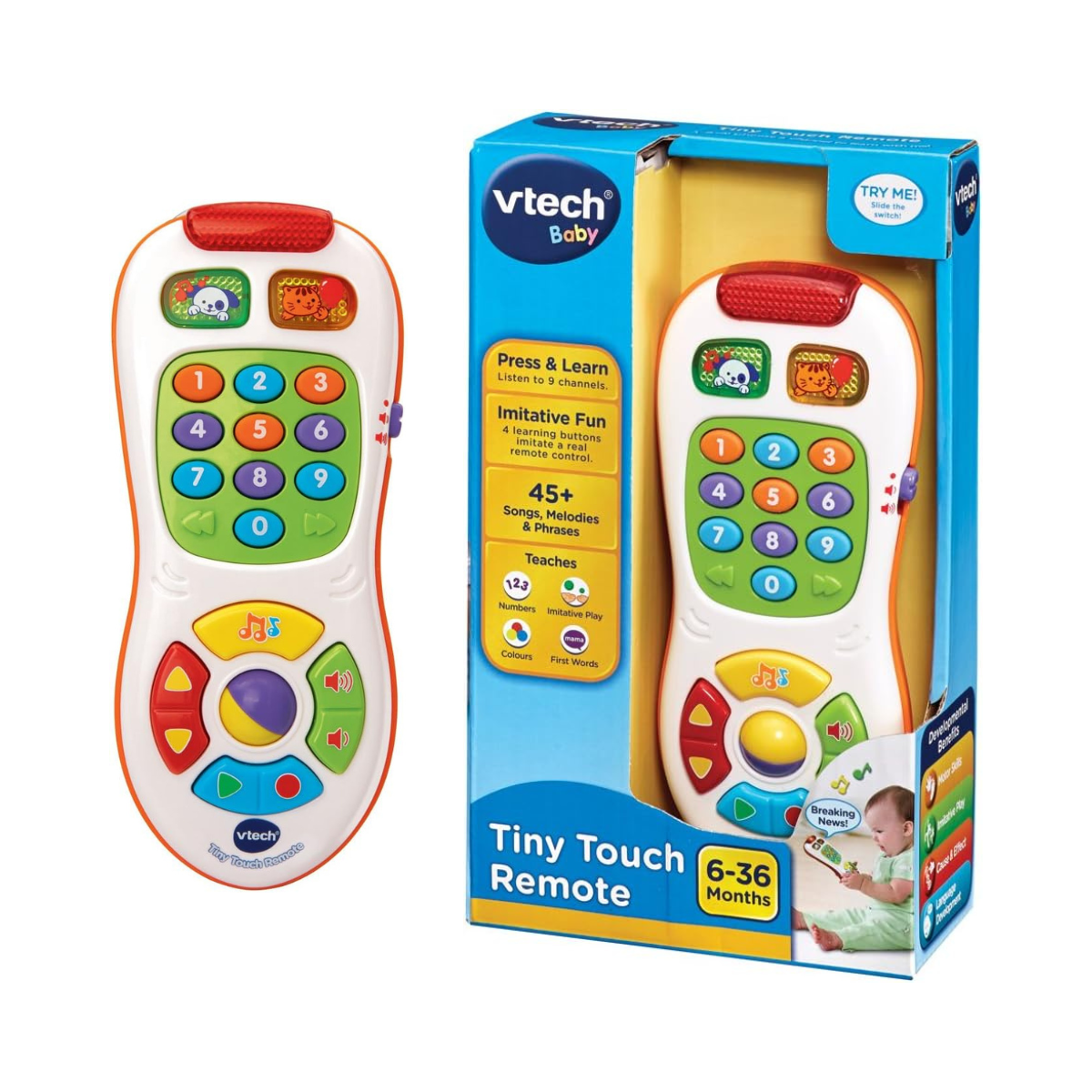 VTech Tiny Touch Remote Learning Toy with Lights Songs Sounds and Activity Buttons Multicolour 6m+