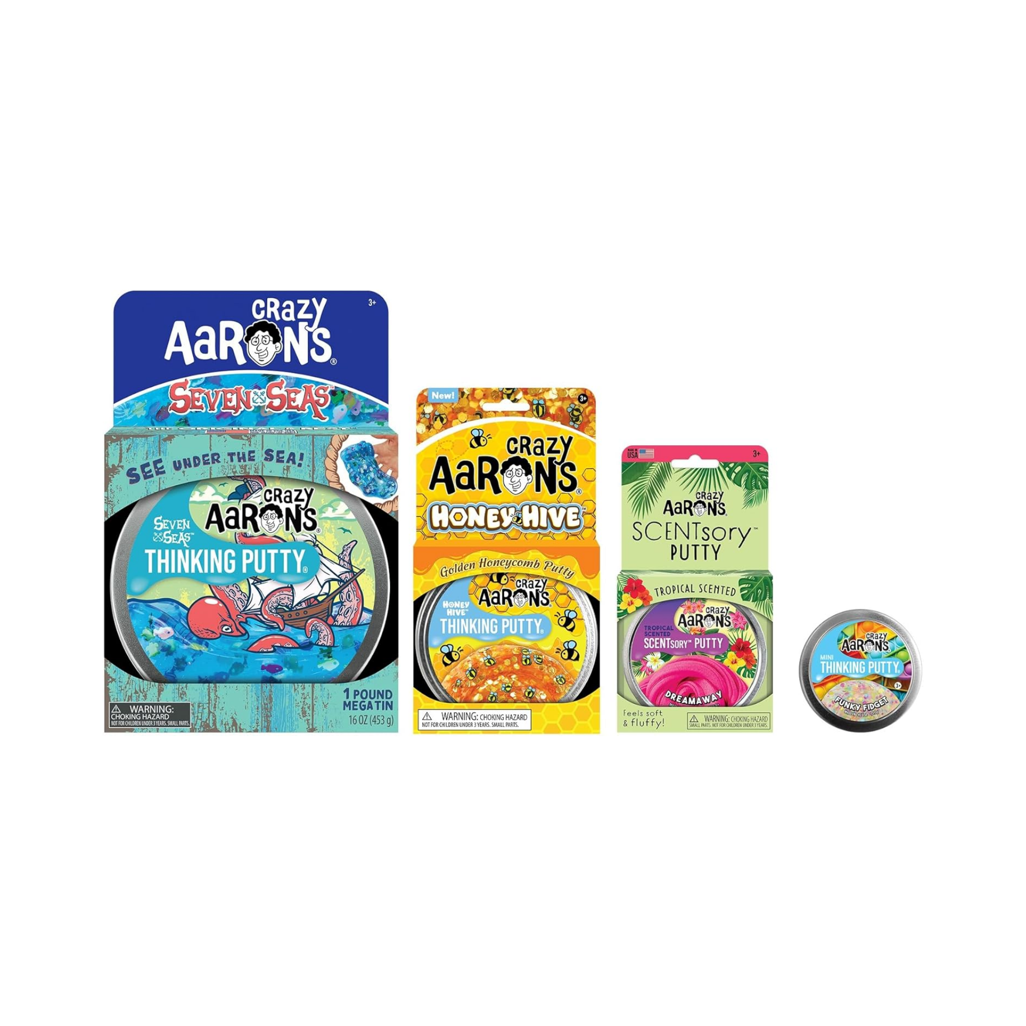 معجون التفكير Mega Tin Seven Seas Thinking Putty من Crazy Aaron، علبة 6.5 بوصة مع 450 جرام من معجون اللعب الحسي غير السام الذي لا يجف أبدًا، لعبة فيدجيت إبداعية ناعمة الملمس للأولاد والبنات من سن 3 سنوات فما فوق