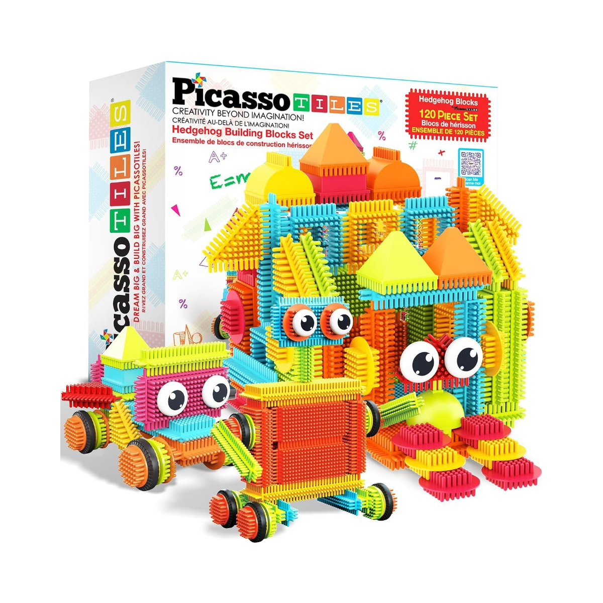 PicassoTiles 120pcs HedgehogTiles Building Block, Stacking Interlock Teeth Construction Sensory Gift STEM Toy for Kids Toddlers Age 3 + PTB120